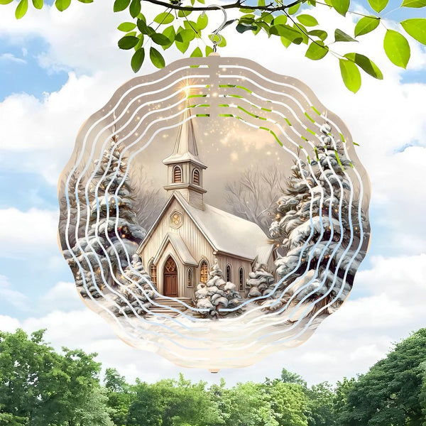 Funky Home Decor: White Church in The Snow Wind Chimes,  Winter Christmas Holiday Decor Wind Chimes for Homes, Bars, Offices, Man Caves, Garages, And Living Rooms .Also Makes A Great Gift.