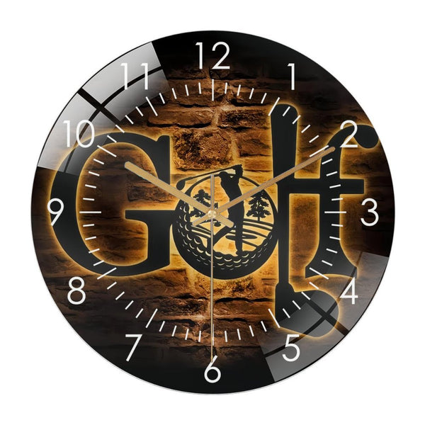 Decor Wall Clocks: Golfing Metal Wall Art Glass Wall Clock, Golfer Glass Wall Clock,Home Decor 19th Hole Golf Club Man Cave Decoration Housewarming Birthday Christmas Dad Gifts