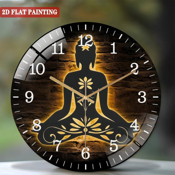 Decor Wall Clocks: Yoga Buddha Lotus Glass Wall Clocks,Buddhist Namaste Glass Wall Clocks, Home Decor Buddhism Decoration Man Cave Housewarming Christmas Birthday Style 12×12inch(30×30cm)