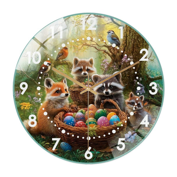 Decor Wall Clock: Wild Life Easter Glass Wall Clock,  Easter Sign with Woodland Christmas Wall Clock  for Homes, Bars, Offices, Man Caves, Garages, And Living Rooms .Also Makes A Great Gift.