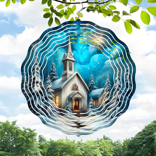 Funky Home Decor: Holiday  White Church in The Snow Wind Chime,  Winter Christmas Decor Wind Chime for Homes, Bars, Offices, Man Caves, Garages, And Living Rooms .Also Makes A Great Gift.