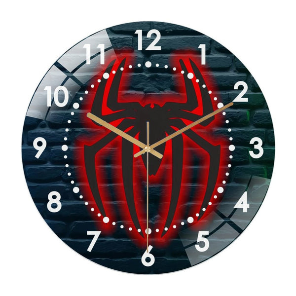 Decor Wall Clock: Spider Wall Art Glass Wall Clock, Spider Hallo-ween Decor Wall Clock for Homes, Bars, Offices, Man Caves, Garages, And Living Rooms .Also Makes A Great Gift.