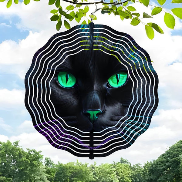 Funky Home Decor: Black Cat Halloween Round Wind Chimes, Black Cat Face Wind Chimes, Spooky Witch Cat Wreath Wall Clock for Homes, Bars, Offices, Man Caves, Garages, And Living Rooms.