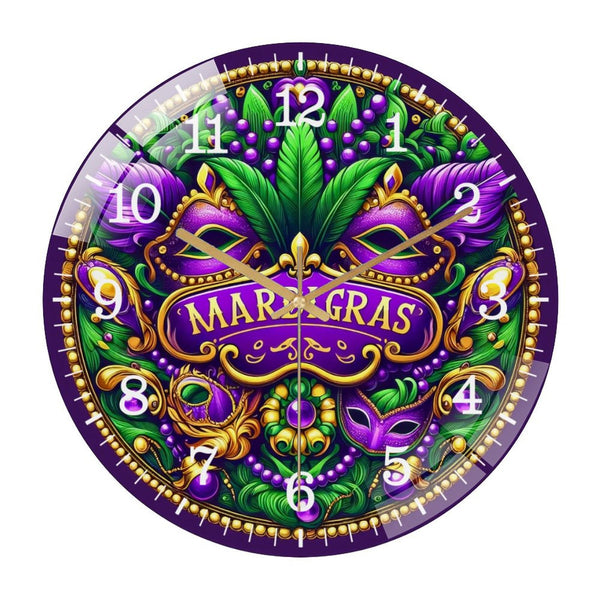 Decor Wall Clocks: Mardi Gras Mask  Glass Wall Clock ,Colorful New Orleans Fat Tuesday Celebration Decorations  Wall Clock.Gift for Her for Homes, Bars, Offices, Man Caves, Garages, And Living Rooms.