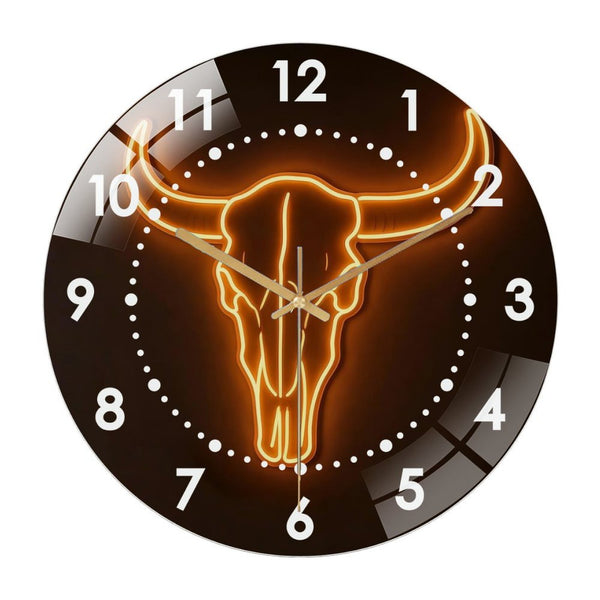 Decor Wall Clock: Desert Skull  Glass Wall Clock, Western Cow Skull Wall Clock for Home Decor Wedding Gift Decor. Hallo-ween Valentine Gift, Skull Lover Gift, Gothic Home Decor, Wedding Gift