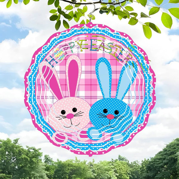 Funky Home Decor: Happy Easter Buffalo Check Bunny Wind Chimes ，Round Rabbit  Wind Chimes for Homes, Bars, Offices, Man Caves, Garages, And Living Rooms. Also Makes A Great Gift.