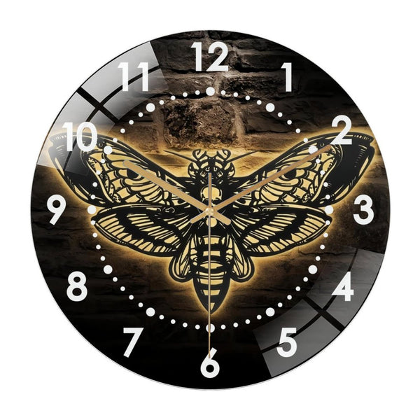 Decor Wall Clock: Butterfly Skull  Glass Wall Clock– Goth Butterfly  Decor Wall Clock for Haunted House & Party Decor for Homes, Bars, Offices, Man Caves, Garages, And Living Rooms .esthetic Gifts