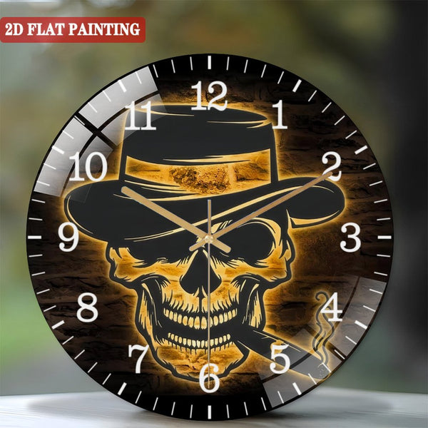 Decor Wall Clocks: Gangter Sugar Skull Cigar Glass Wall Clocks, Skull Smoking Cigar Glass Wall Clocks, Home Decor Smoker Man Cave Decoration Xmas Style 12×12inch(30×30cm)