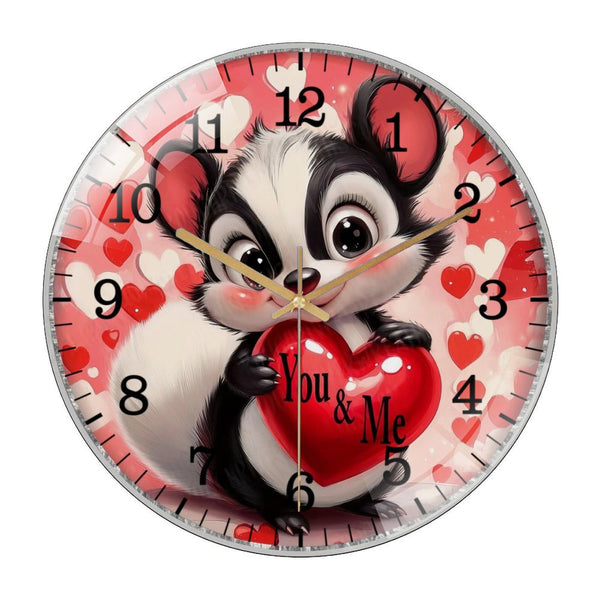 Decor Wall Clocks: Adorable Skunk Valentine's Glass Wall Clock,  Be Mine  Skunk Holding Heart Decor Wall Clock  for Homes, Bars, Offices, Man Caves, Garages, And Living Rooms .Also Makes A Great Gift