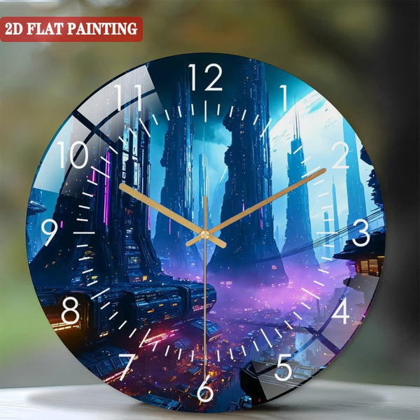Clocks Wall Decor: Cyberpunk Cityscape  Glass Wall Clock, Futuristic Sci-Fi Decor Wall Clock, for Homes, Bars, Offices, Man Caves, Garages, And Living Rooms. Hallo-ween Gift .Also Makes A Grea