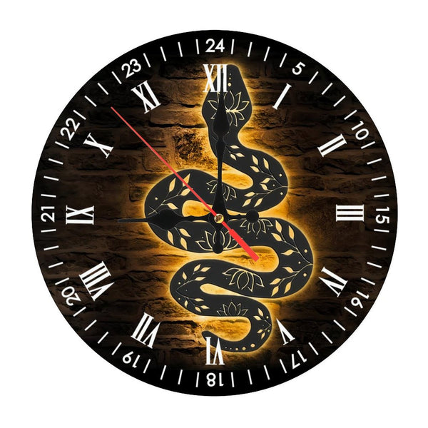 Wood Snake Lotus Phase Glass Wall Clocks, Snake Phase Glass Wall Clocks,Home Decor Snake Lover Decoration Hanging Door Housewarming Birthday Xmas.  10×10inch(25×25cm)