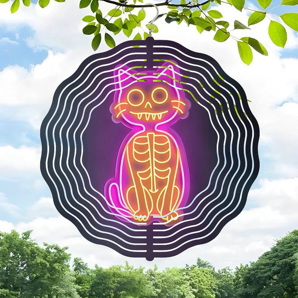 Funky Home Decor: Spooky Skeleton Cat  Wind Chime– Fun Kitten Hallo-ween Wind Chime for Home Decor Wedding Gift Decor. Man Cave Hanging Door Housewarming Hall-oween Gift Style 10*10in（25*25cm）