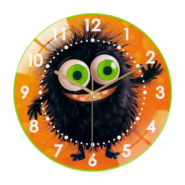 Decor Wall Clock: Cute Furry Monster Glass Wall Clock, Hallo-ween Cute Fall Decor Wall Clock  for Homes, Bars, Offices, Man Caves, Garages, And Living Rooms .Also Makes A Great Gift.