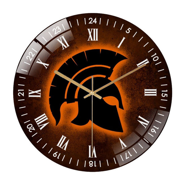 Decor Wall Clock: Spar-tan Warrior Helmet  Glass Wall Clock ,spar-tan Gift, Gift for Dad, Spartan Wall Decor Wall Clock for Home Decor, Christmas Gift for Bedroom, Game Room, Man Cave, Party Decor,