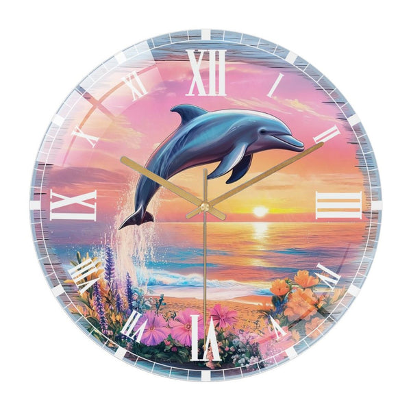 Decor Wall Clocks: Dolphin Glass Wall Clock,  Colorful Dolphin Tropical Accent  Decor Wall Clock  for Homes, Bars, Offices, Man Caves, Garages, And Living Rooms .Also Makes A Great Gift.