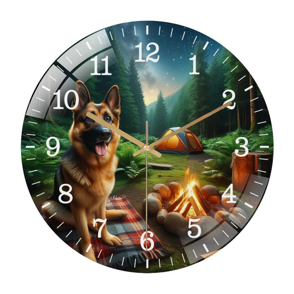 Decor Wall Clocks: German Shepherd on A Adventure  Glass Wall Clock ,Dog Lover   Wall Clock  for Homes, Bars, Offices, Man Caves, Garages, And Living Rooms. .Also Makes A Great Gift.