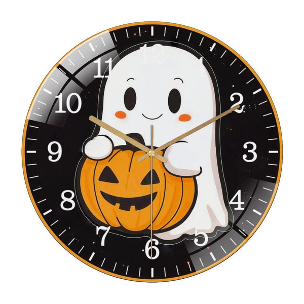 Decor Wall Clocks: Cute Ghost Holding A Pumpkin Hallo Ween Glass Wall Clock,  Trick Or Treat Decor Wall Clock  for Homes, Bars, Offices, Man Caves, Garages, And Living Rooms .Also Makes A Great Gift.