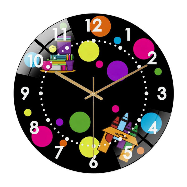 Decor Wall Clocks: Welcome Back to School  Glass Wall Clock ，School Decor  Wall Clock for Homes, Bars, Offices, Man Caves, Garages, And Living Rooms. Also Makes A Great Gift. Style 12×12inch(30×30cm)