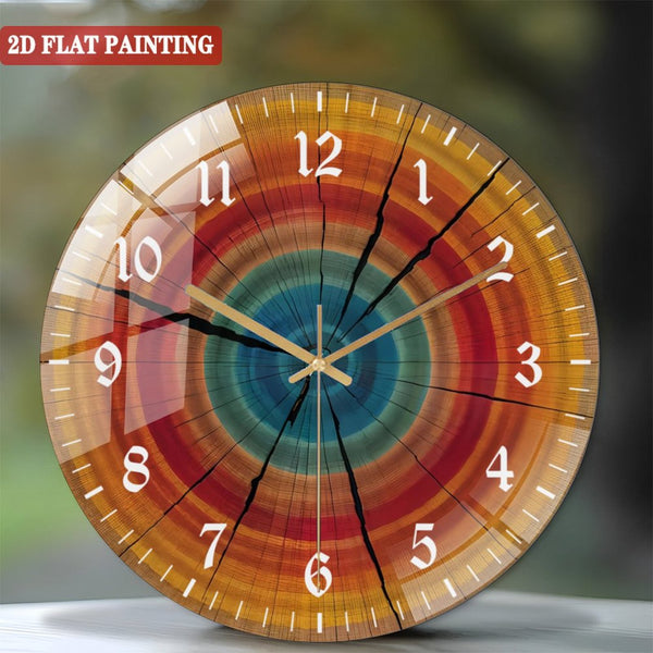 Clocks Wall Decor: Colorful Tree Rings Wall Art Glass Wall Clock, Abstract Tree Glass Art Decor Wall Clock for Homes, Bars, Offices, Man Caves, Garages, And Living Rooms. for Gift