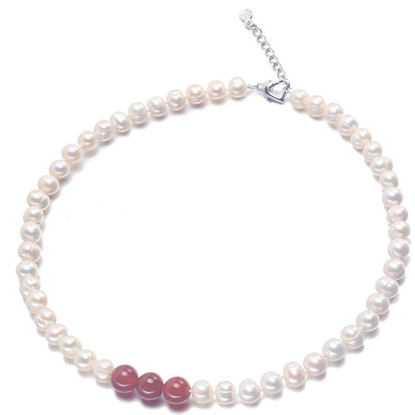 Collar de perlas cultivadas naturales auténticas blancas barrocas de plata de ley de 8-9 mm