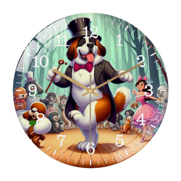 Decor Wall Clocks: Funny Saint Bernard Dancing Glass Wall Clock for Homes, Bars, Offices, Man Caves, Garages, And Living Rooms. Hallo Ween Gift .Also Makes A Great Gift. Style 12×12inch(30×30cm)