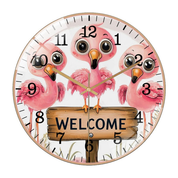 Decor Wall Clock: Cute Baby Fla-mingo Glass Wall Clock,  Colorful Fla-mingo Wall Clock  for Homes, Bars, Offices, Man Caves, Garages, And Living Rooms .Also Makes A Great Gift.