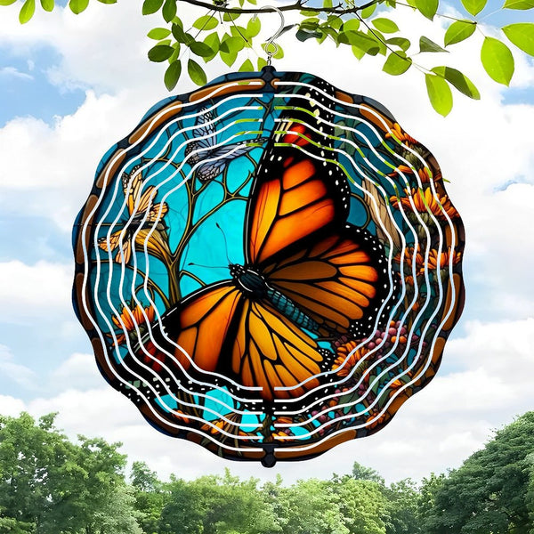 Funky Home Decor: Round Faux Stained Glass Butterfly With Teal Background Wind Chimes ,Sugar Pepper Decor Wind Chimes for Homes, Bars, Offices, Man Caves, Garages, And Living Rooms