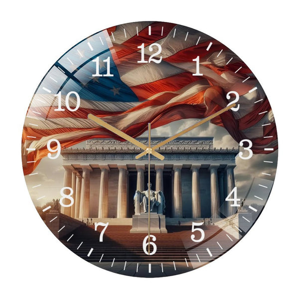 Decor Wall Clocks: Lincoln Memorial Glass Wall Clock, American Flag  USA  Wall Clock,   for Homes, Bars, Offices, Man Caves, Garages, And Living Rooms. Style 12×12inch(30×30cm)