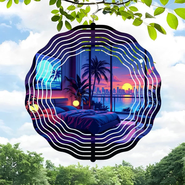 Funky Home Decor: City View from Window Wind Chime, RNatural View from City Ocean View Room Window Decor And Gift Wind Chime for Homes, Bars, Offices, Man Caves, Garages, And Living Rooms .