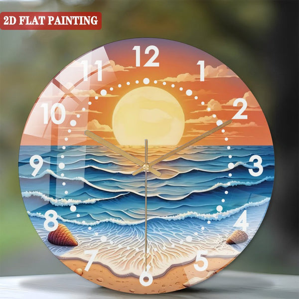 Clocks Wall Decor: Sunset Tempered Glass Wall Art Glass Wall Clock, Abstract Glass Art  Decor Wall Clock for Homes, Bars, Offices, Man Caves, Garages, And Living Rooms. for Gift Home Wall Decor.