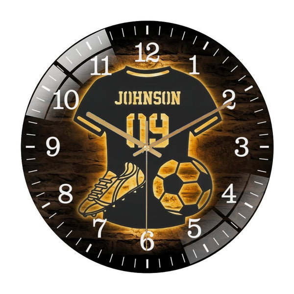Decor Wall Clocks: Soccer  Glass Wall Clock,  Football Player Decor Kid Nursery Decoration Wall Clock for Homes, Bars, Offices, Man Caves, Garages, And Living Rooms. Also Makes A Great Gift.