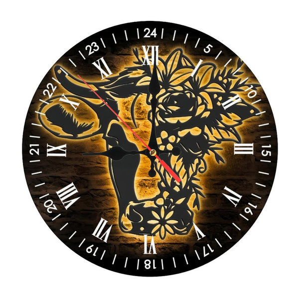 Decor Wall Clocks: Floral Dairy Cow Farmhouse Wood Wall Clocks, Cow with Flower Calf Wood Wall Clocks, Home Decor Kid Nursery Decoration Xmas Birthday Housewarming.  10×10inch(25×25cm)