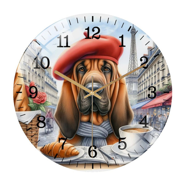 Decor Wall Clocks: Bloodhound in Paris  Glass Wall Clock ,Dog Lover  Wall Clock  for Homes, Bars, Offices, Man Caves, Garages, And Living Rooms. .Also Makes A Great Gift., Home Decor ,P