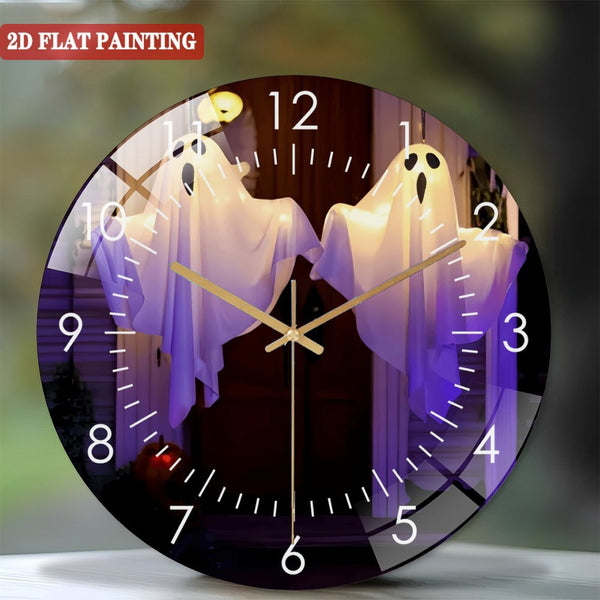 Decor Wall Clocks: Halloween Party Ghost Glass Wall Clocks,Indoor Outdoor Hanging Decoration Glass Wall Clocks, Spooky Horror Scream Perfect Halloween Gift Style 12×12inch(30×30cm)