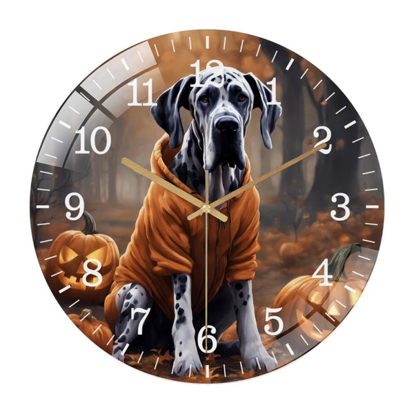 Decor Wall Clocks: Hallo Ween Great Dane  Dog Glass Wall Clock ,Dog Lover  Wall Clock  for Homes, Bars, Offices, Man Caves, Garages, And Living Rooms. .Also Makes A Great Gift.