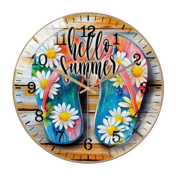 Decor Wall Clocks: Flip Flop Summer Glass Wall Clock,  Colorful Beach  Decor Wall Clock  for Homes, Bars, Offices, Man Caves, Garages, And Living Rooms .Also Makes A Great Gift.