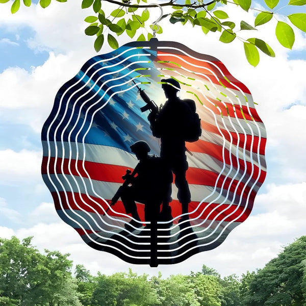 Funky Home Decor: Patriotic Soldiers Shadow Wind Chimes .patriotic American Wind Chimes，Honor Our Troops Wall Clock. Gift for Her . Home Decor Wall Clock Style 10*10in（25*25cm）