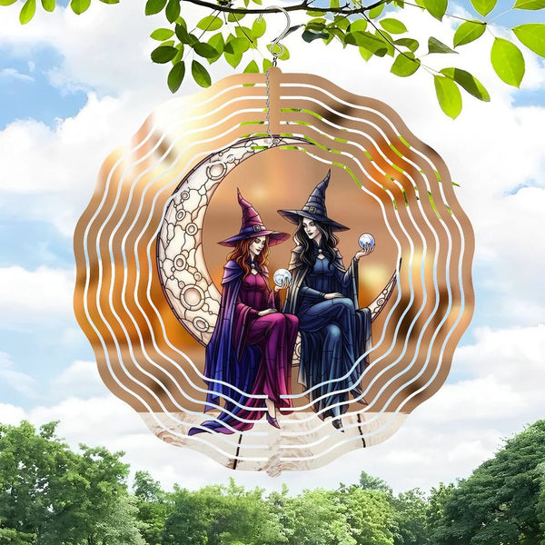 Funky Home Decor: Hanging Decor Wind Chime Outdoor Decor,Two Witches On The Moon Halloween- Iron Wind Chime Ideal for Gardens, Patios