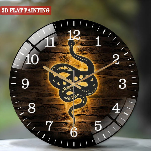 Decor Wall Clocks: Snake Moon Phase Glass Wall Clocks， Celestial Snake Glass Wall Clocks，Home Decor Crescent Snake Decoration Hanging Door Birthday Xmas Gift Style 12×12inch(30×30cm)