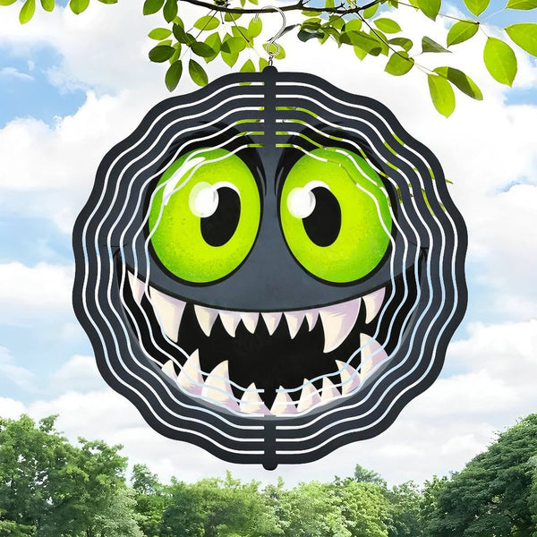 Funky Home Decor: Monster Face with Green Eyes Wind Chime,  Colorful Monster Decor Wind Chime for Homes, Bars, Offices, Man Caves, Garages, And Living Rooms .Also Makes A Great Gift.