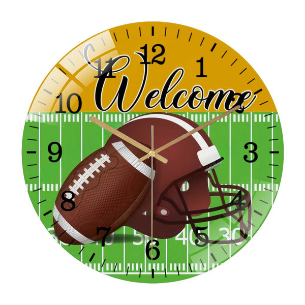 Decor Wall Clocks: Football Wreath Glass Wall Clock, Fall & Football Wreath Wall Clock, Fall Decor Wall Clock for Homes, Bars, Offices, Man Caves, Garages, And Living Rooms. Also Makes A Great Gift.