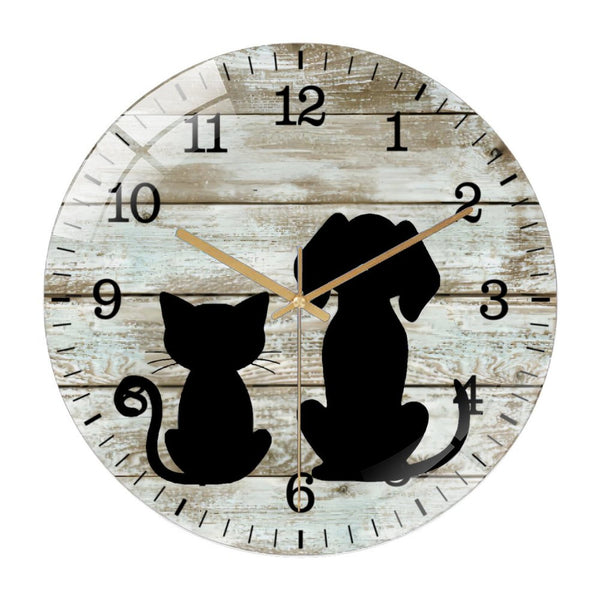 Decor Wall Clocks: Best Friend Glass Wall Clock, Dog And Cat Welcome Wall Clock for Homes, Bars, Offices, Man Caves, Garages, And Living Rooms. Also Makes A Great Gift. Style 12×12inch(30×30cm)