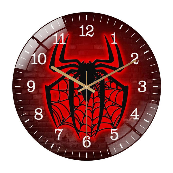 Decor Wall Clocks: Spider  Glass Wall Clock,  Spider Lover Decor Wall Clock for Homes, Bars, Offices, Man Caves, Garages, And Living Rooms. Hallo-ween Gift .Also Makes A Great Gift. Style 12×12inch