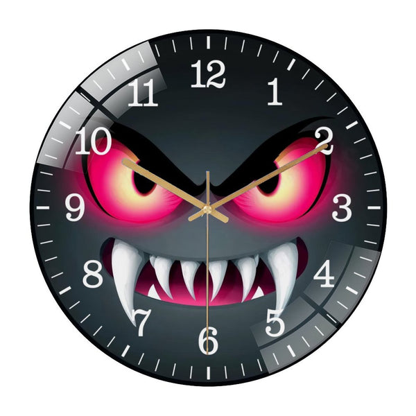 Decor Wall Clocks: Cute Monster Face Glass Wall Clock,  Colorful Monster Face with Pink EyesDecor Wall Clock  for Homes, Bars, Offices, Man Caves, Garages, And Living Rooms .