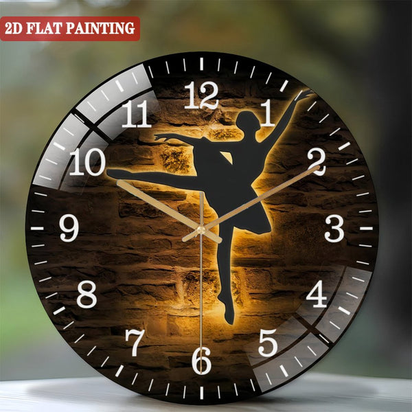 Decor Wall Clocks: Ballerina Dance Glass Wall Clocks, Girl Ballet Dancing Glass Wall Clocks, Home Decor Dancer Kid Nursery Decoration Birthday Style 12×12inch(30×30cm)