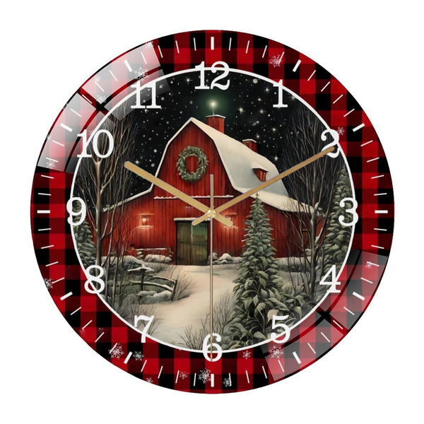 Decor Wall Clock: Round Christmas Barn Glass Wall Clock, Barn UV Protected  Decor Wall Clock  for Homes, Bars, Offices, Man Caves, Garages, And Living Rooms .Also Makes A Great Gift.