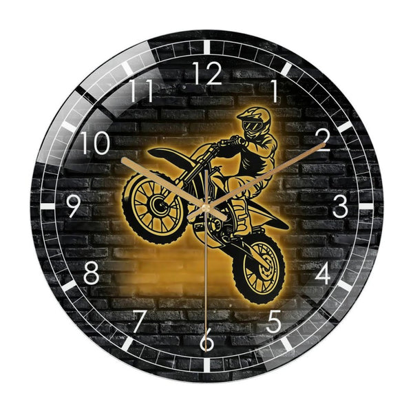 Decor Wall Clock: Motocross Biker  Wall Art  Glass Wall Clock ，Dirt Bike Wall Clock for Home Decor, Christmas Gift for Bedroom, Game Room, Man Cave, Party Decor, Off Road Game Room Wall Decor