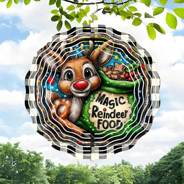 Funky Home Decor: Reindeer with Red Nose with Bag of Magic Reindeer Food Wind Chime,  Holiday Reindeer Decor Wind Chime for Homes, Bars, Offices, Man Caves, Garages, And Living Rooms