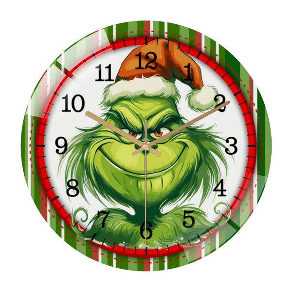 Decor Wall Clocks: Christmas Green Monster Holiday  Glass Wall Clock ，Home DecorWall Clock for Homes, Bars, Offices, Man Caves, Garages, And Living Rooms. Also Makes A Great Gift.