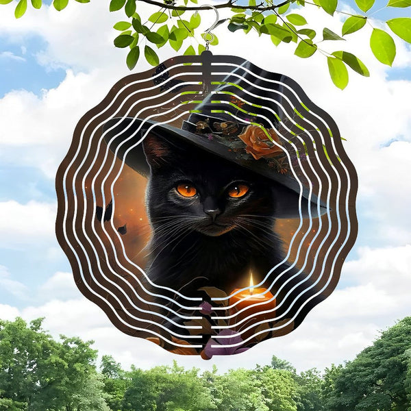 Funky Home Decor: Witchy Black Cat with Candle Pumpkin  Wind Chimes, Hallo-ween  Cat  Decor Wind Chimes for Homes, Bars, Offices, Man Caves, Garages, And Living Rooms .Also Makes A Great Gift.